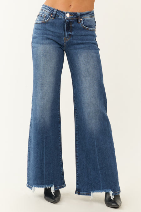 Risen Dark Wash High Rise Wide Flare Leg Jeans