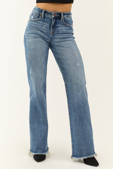 Risen Dark Wash Tummy Control Frayed Hem Jeans