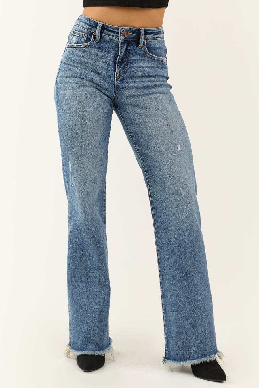 Risen Dark Wash Tummy Control Frayed Hem Jeans