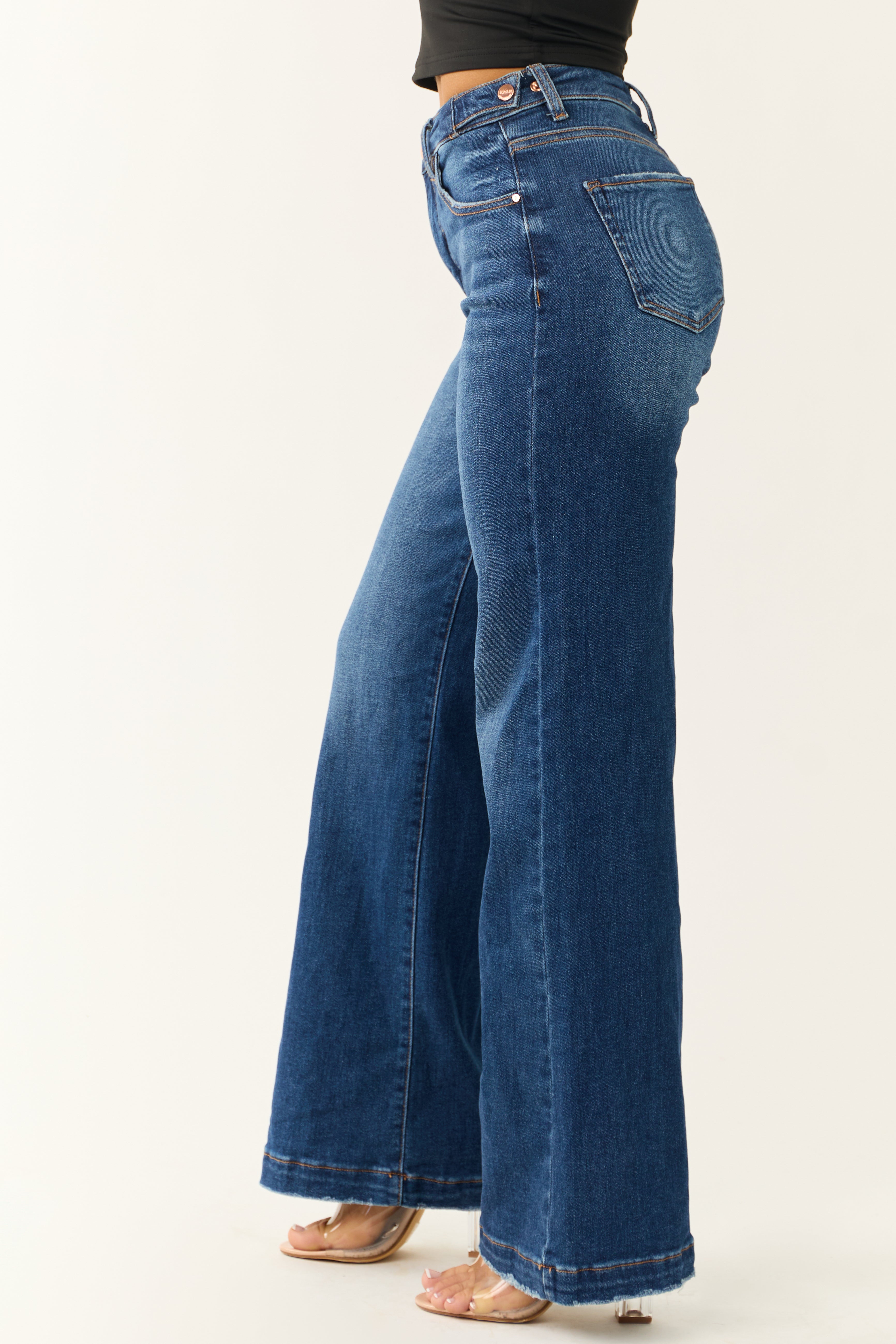 Risen Dark Wash Tummy Control Wide Leg Jeans