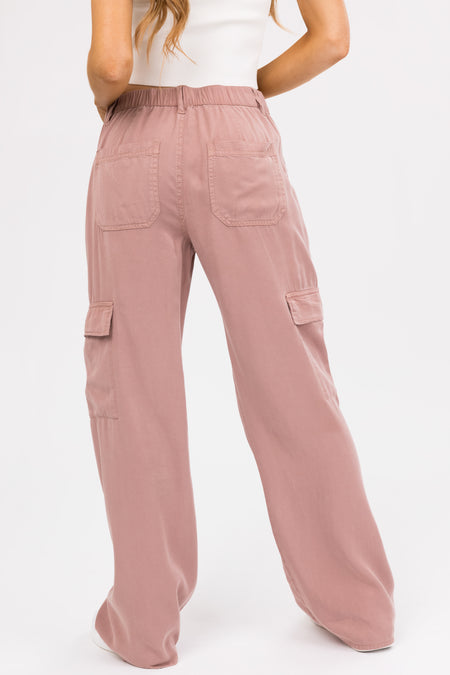 Risen Dusty Rose High Rise Tencel Cargo Pants