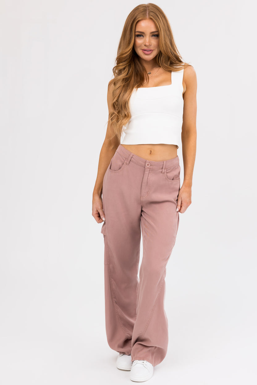 Risen Dusty Rose High Rise Tencel Cargo Pants