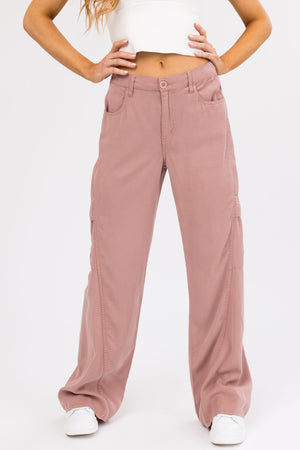 Risen Dusty Rose High Rise Tencel Cargo Pants