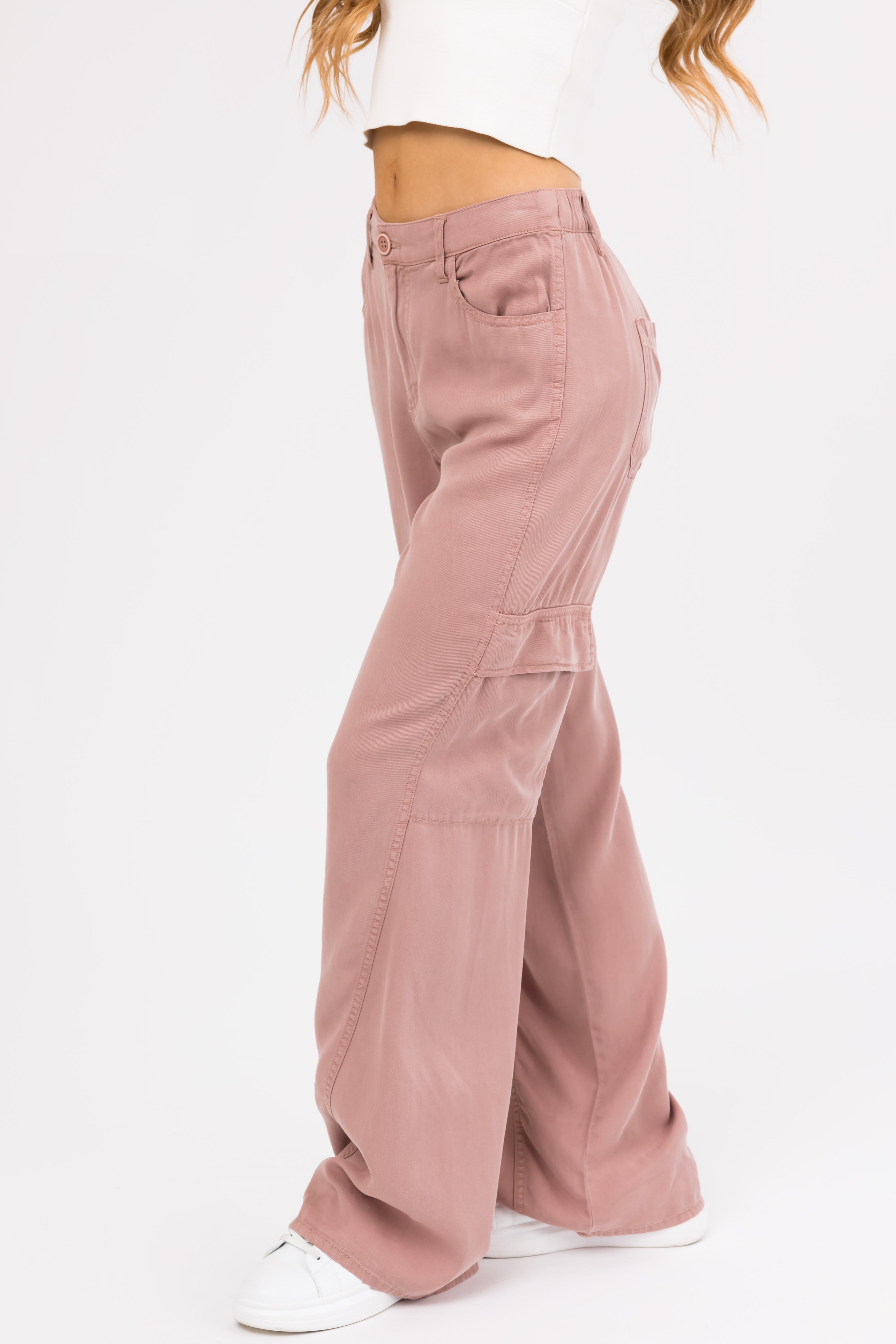 Risen Dusty Rose High Rise Tencel Cargo Pants