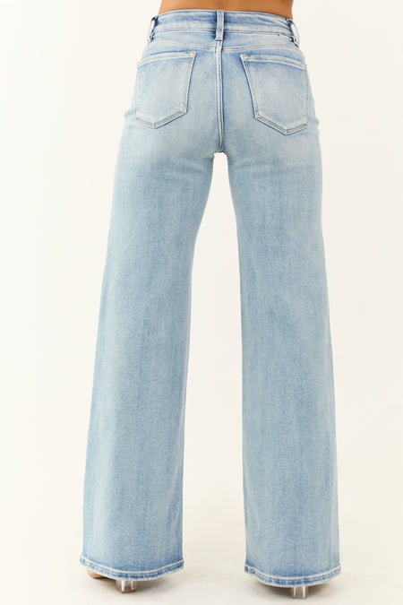 Risen High Rise Medium Wash Wide Leg Jeans