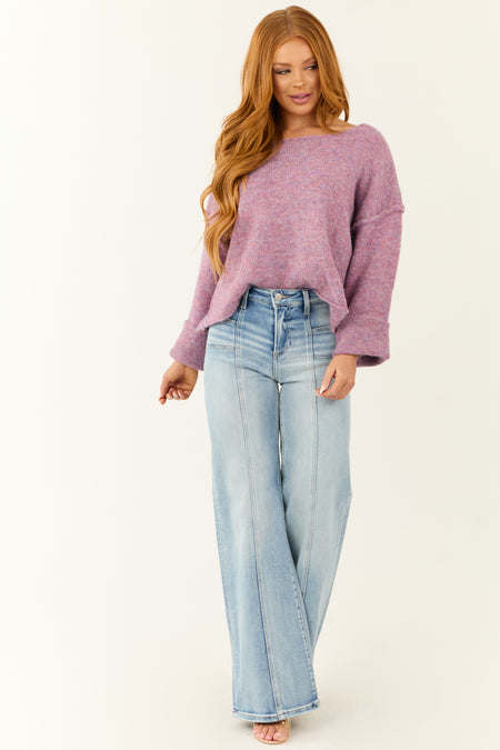 Risen High Rise Medium Wash Wide Leg Jeans