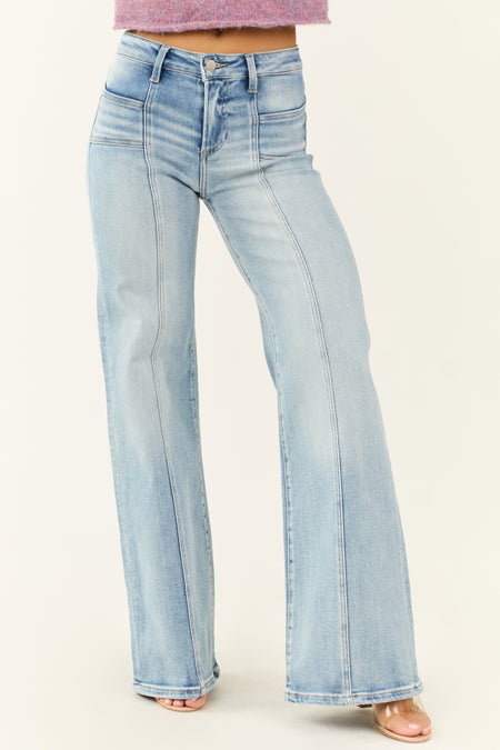 Risen High Rise Medium Wash Wide Leg Jeans