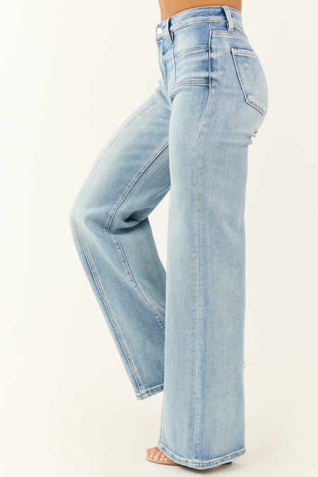 Risen High Rise Medium Wash Wide Leg Jeans