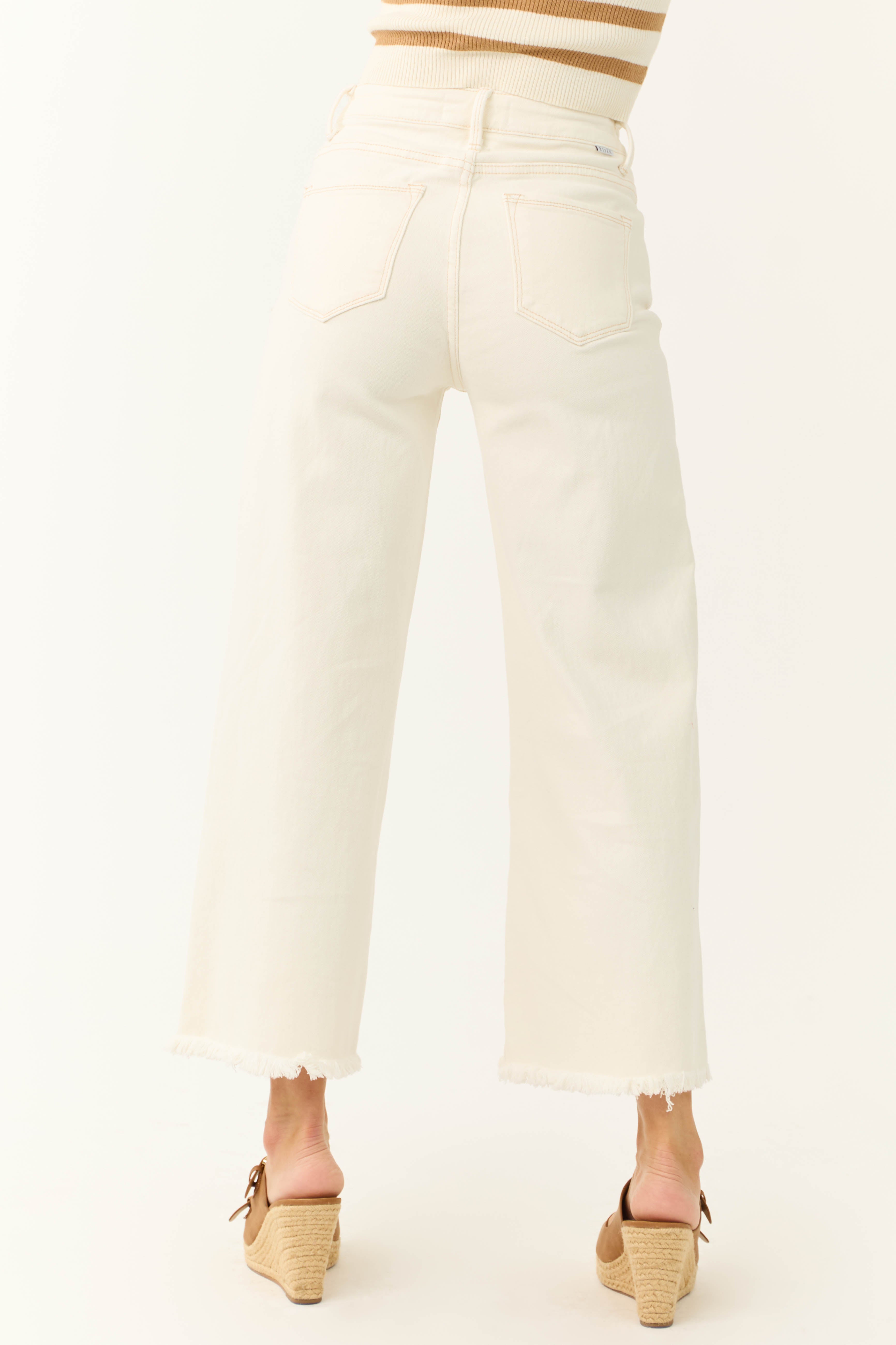 Risen Ivory Tummy Control Cropped Wide Jeans