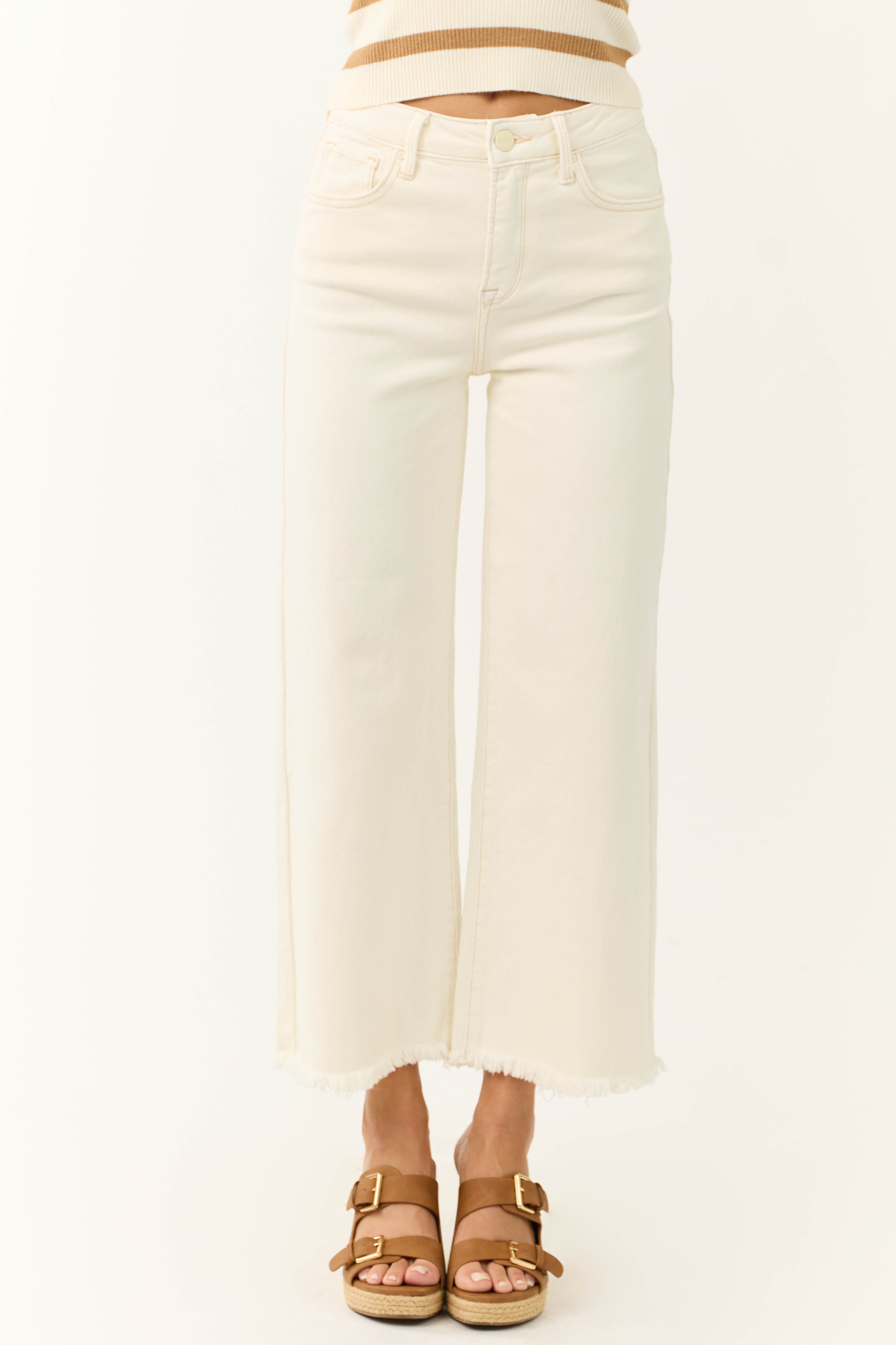 Risen Ivory Tummy Control Cropped Wide Jeans