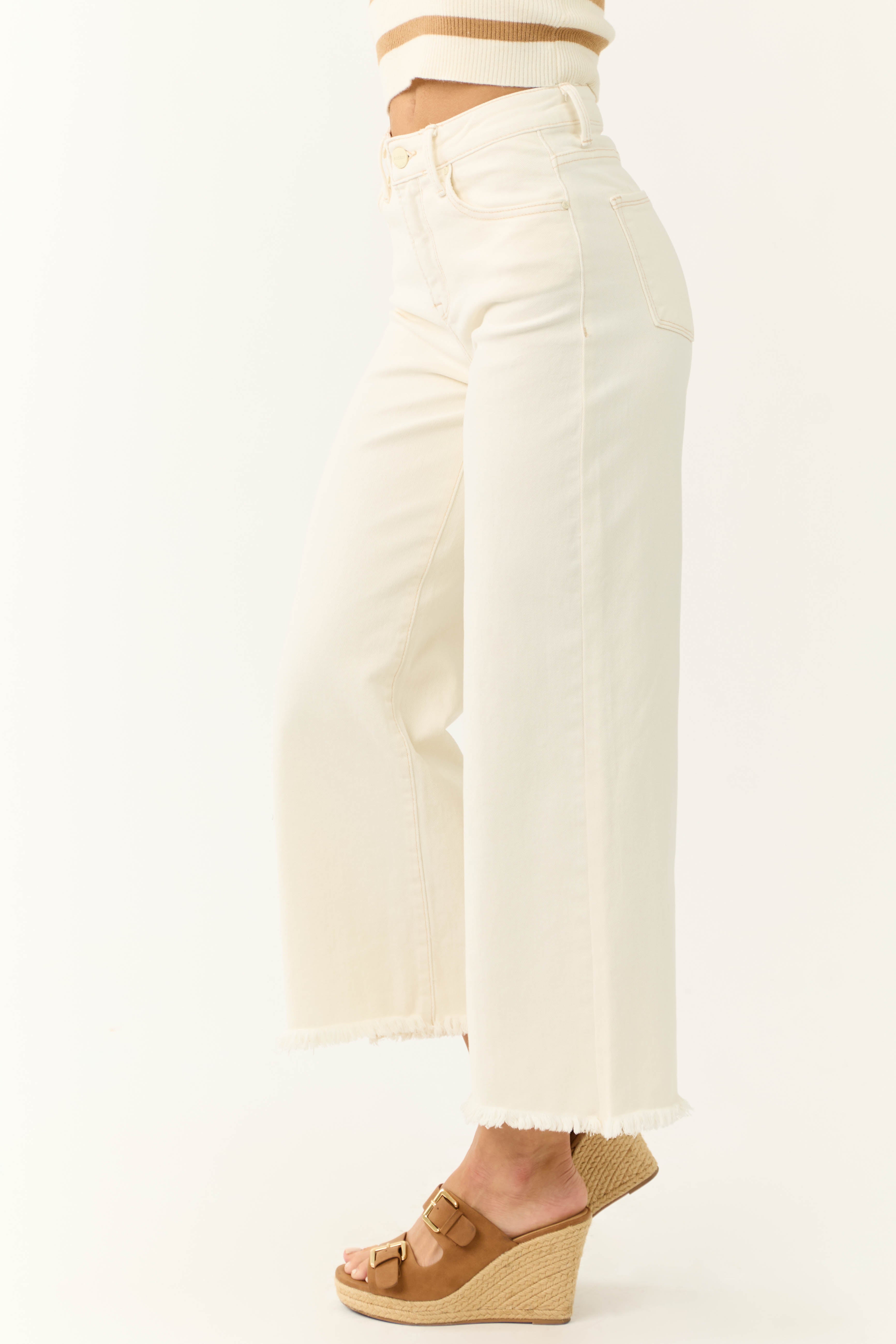 Risen Ivory Tummy Control Cropped Wide Jeans