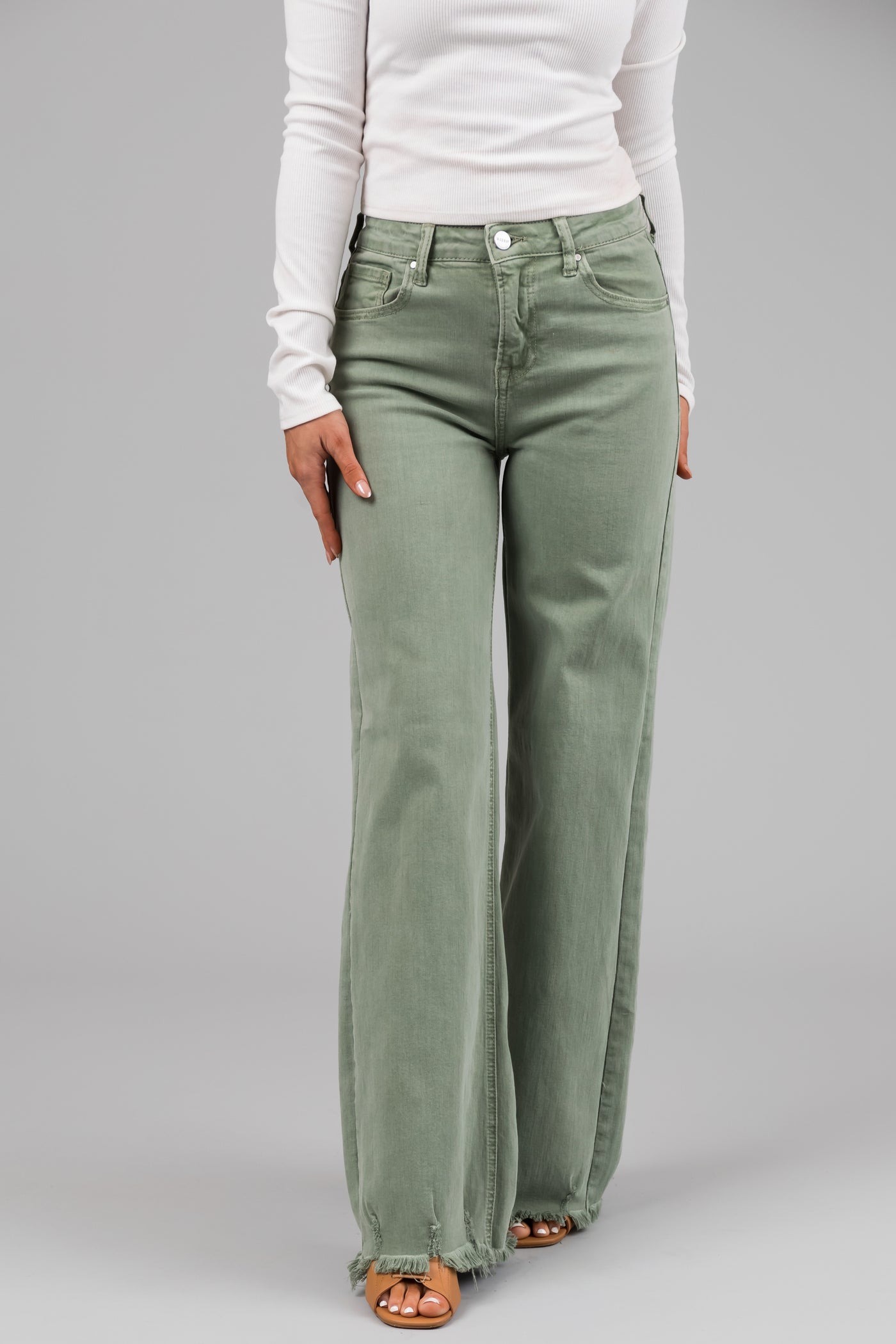 Sage Green Risen Crop Tummy Control Jeans – Country Lace Boutique