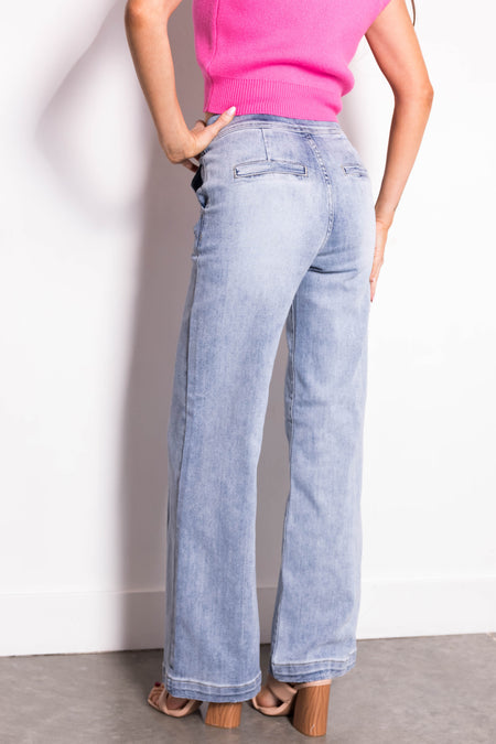 Risen Light High Rise Button Fly Wide Leg Jeans