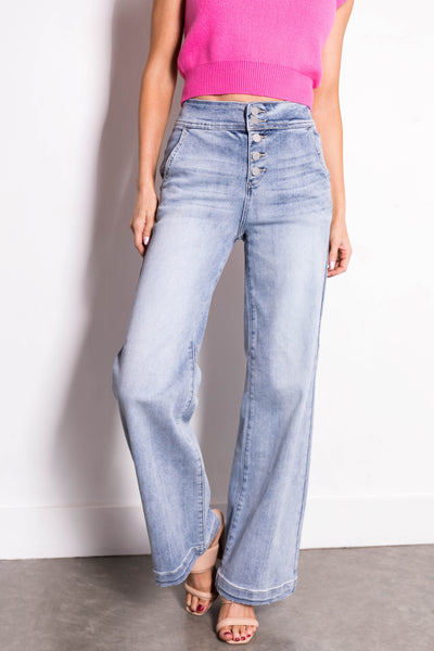 Risen Light High Rise Button Fly Wide Leg Jeans