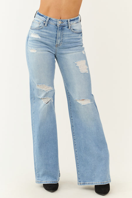 Risen Light Wash Distressed Bootcut Jeans