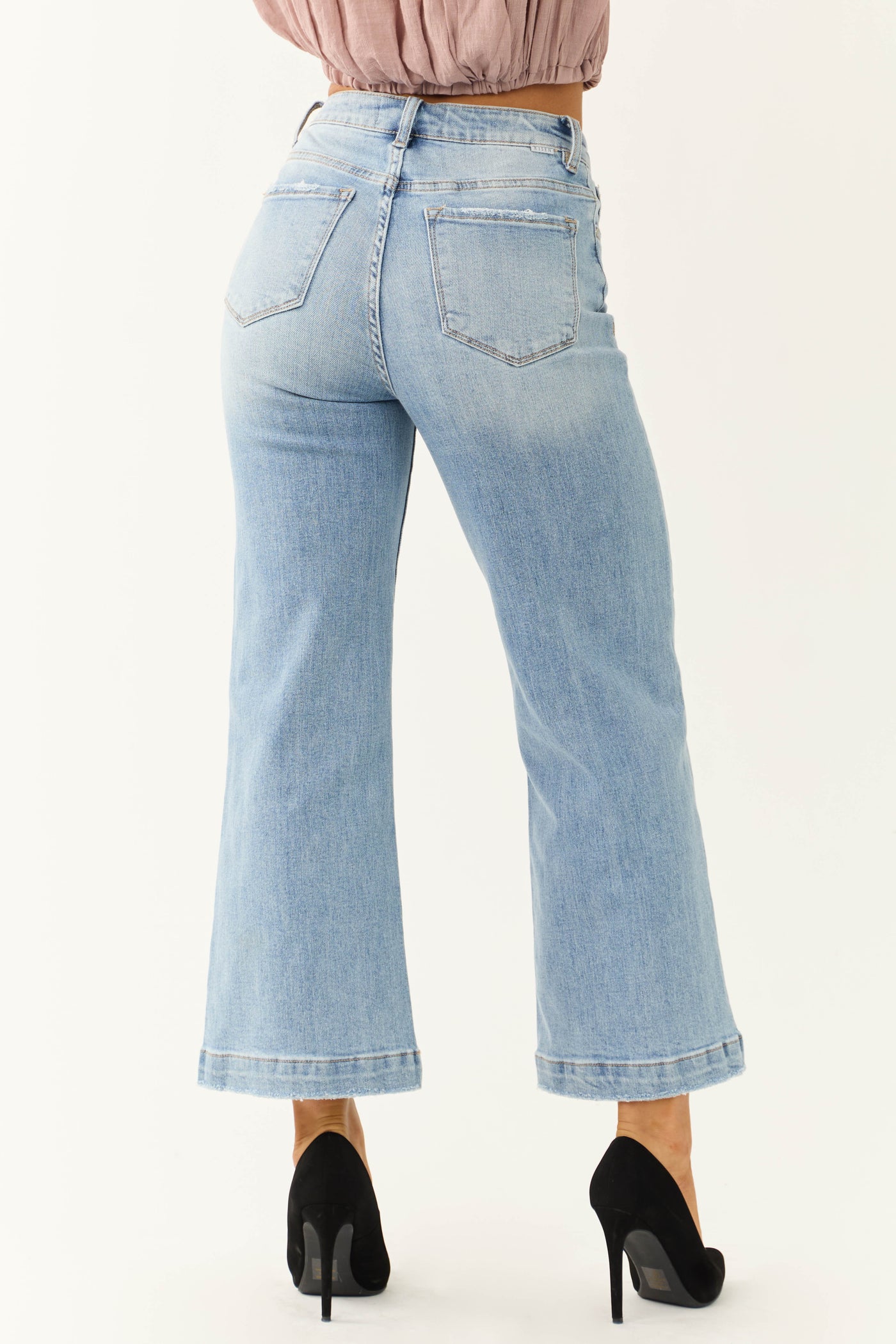 Risen Light Wash High Rise Cropped Wide Leg Jeans