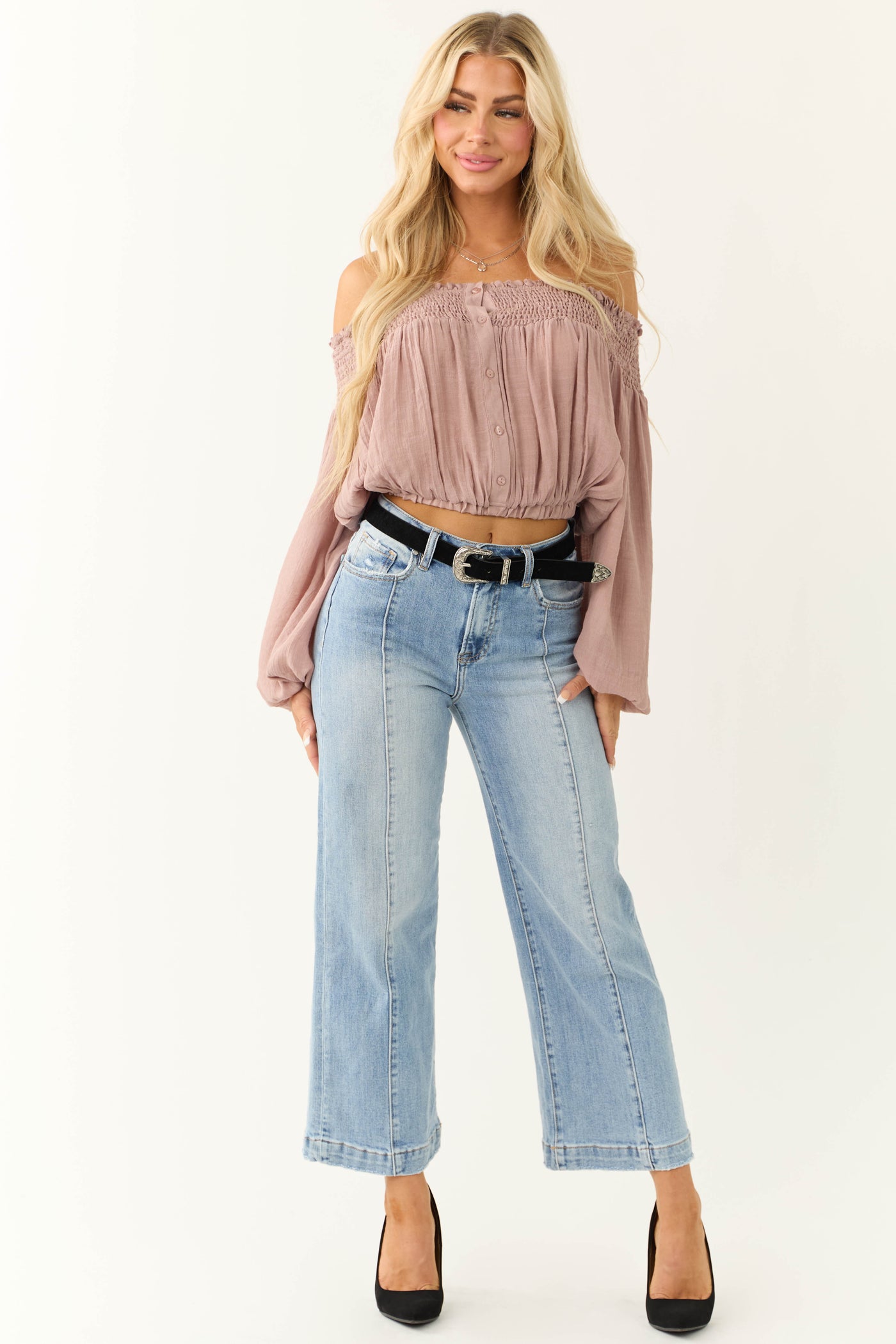 Risen Light Wash High Rise Cropped Wide Leg Jeans