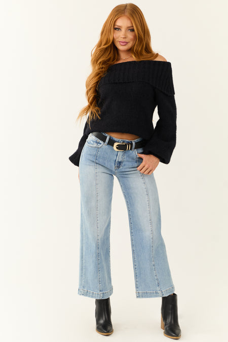 Risen Light Wash High Rise Cropped Wide Leg Jeans