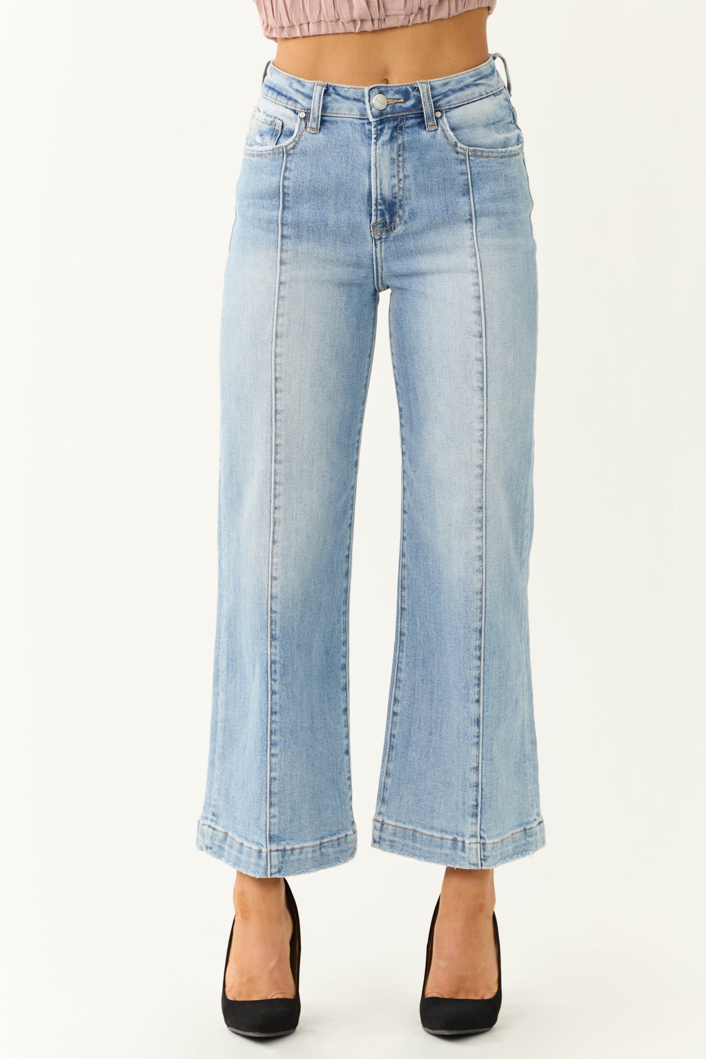 Risen Light Wash High Rise Cropped Wide Leg Jeans