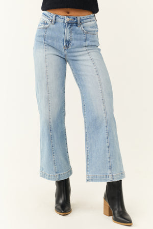 Risen Light Wash High Rise Cropped Wide Leg Jeans