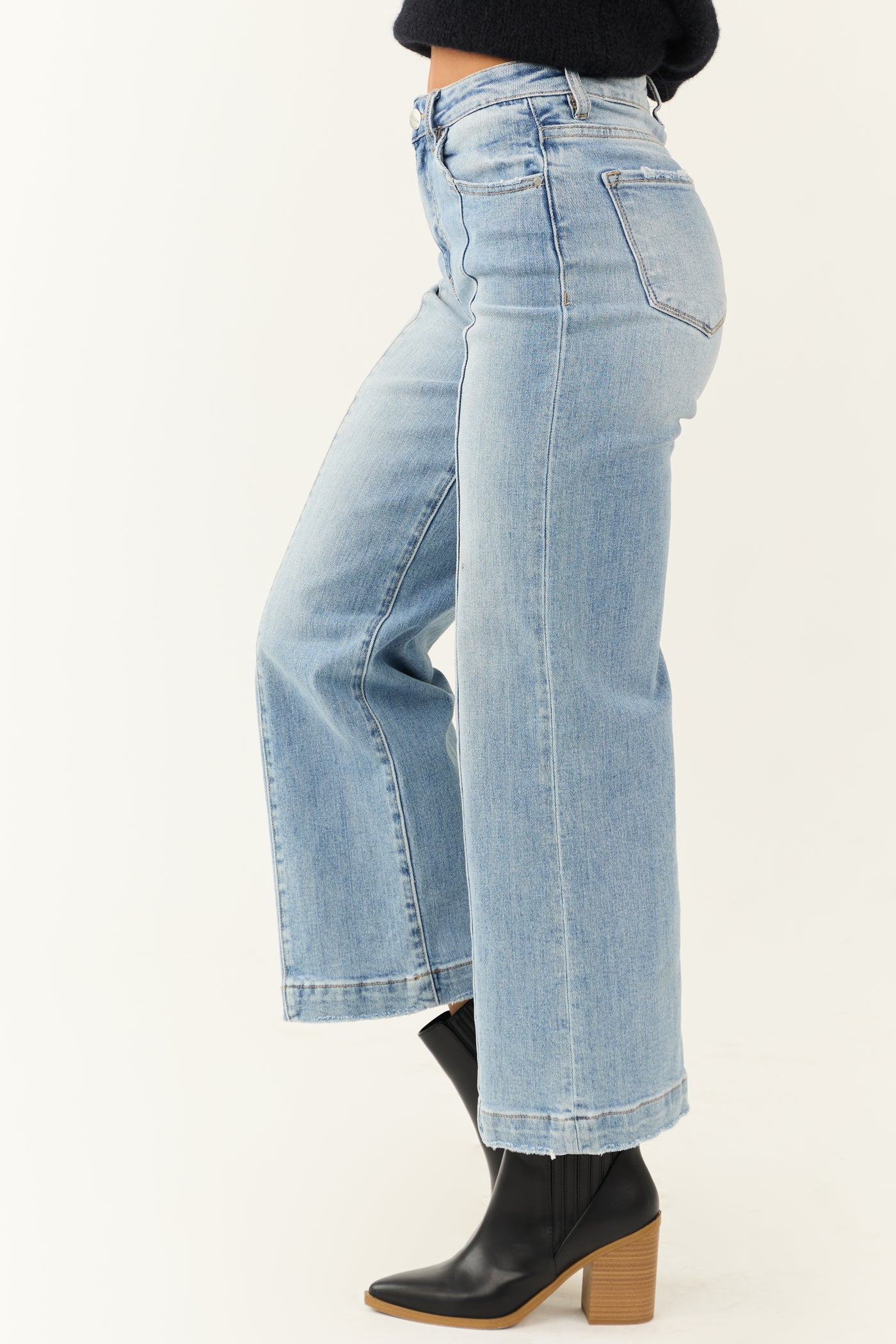 Risen Light Wash High Rise Cropped Wide Leg Jeans