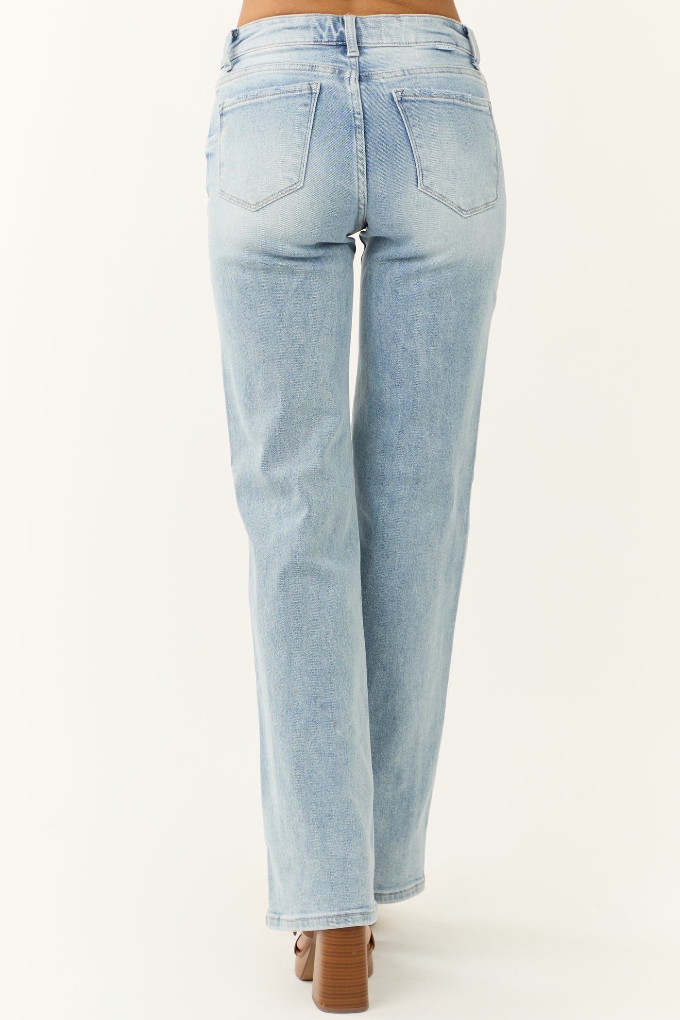 Risen Light Wash Mid Rise Straight Jeans