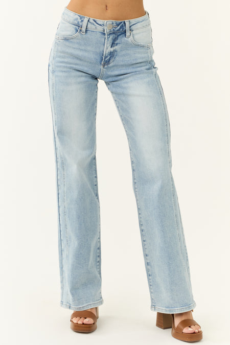 Risen Light Wash Mid Rise Straight Jeans