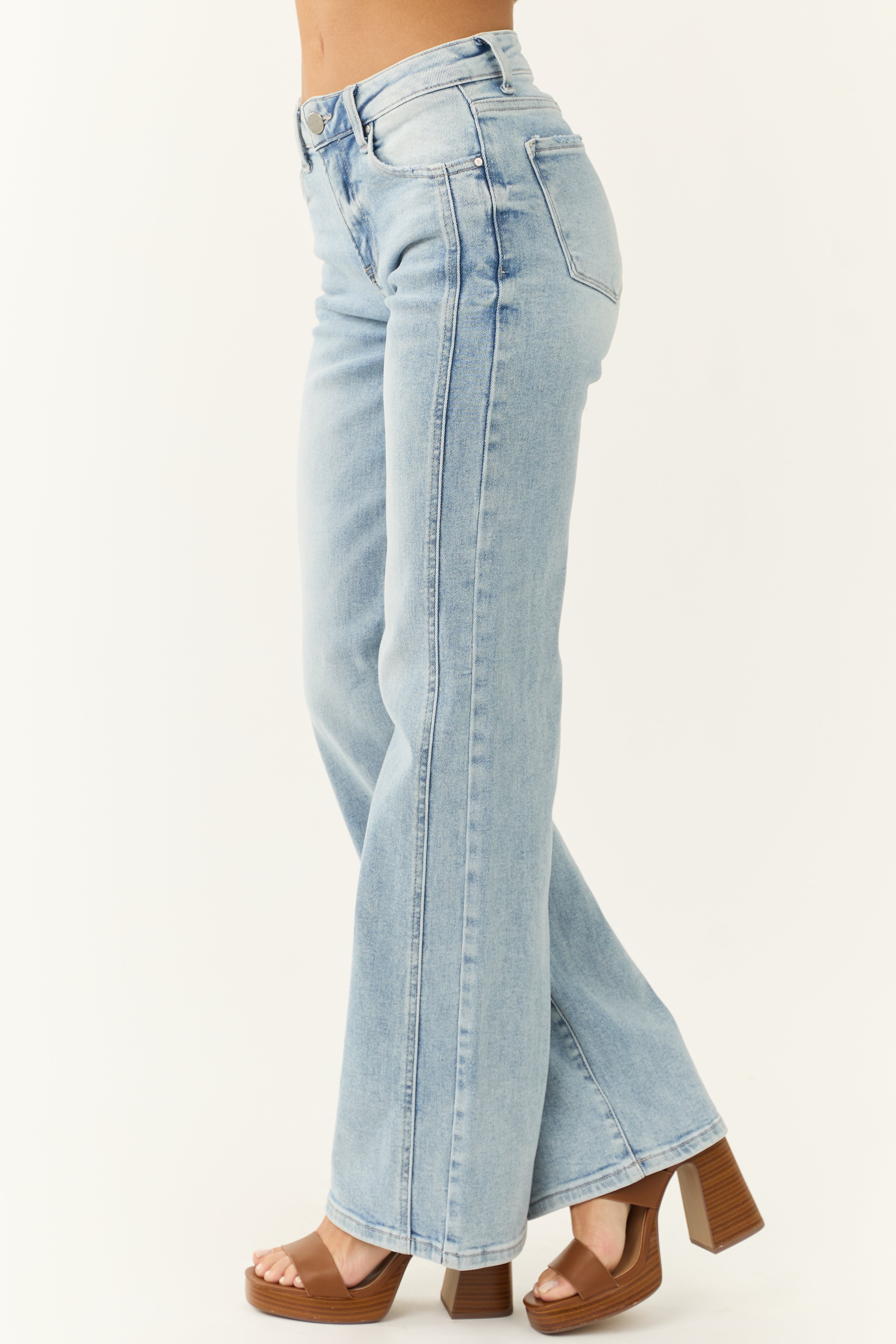 Risen Light Wash Mid Rise Straight Jeans