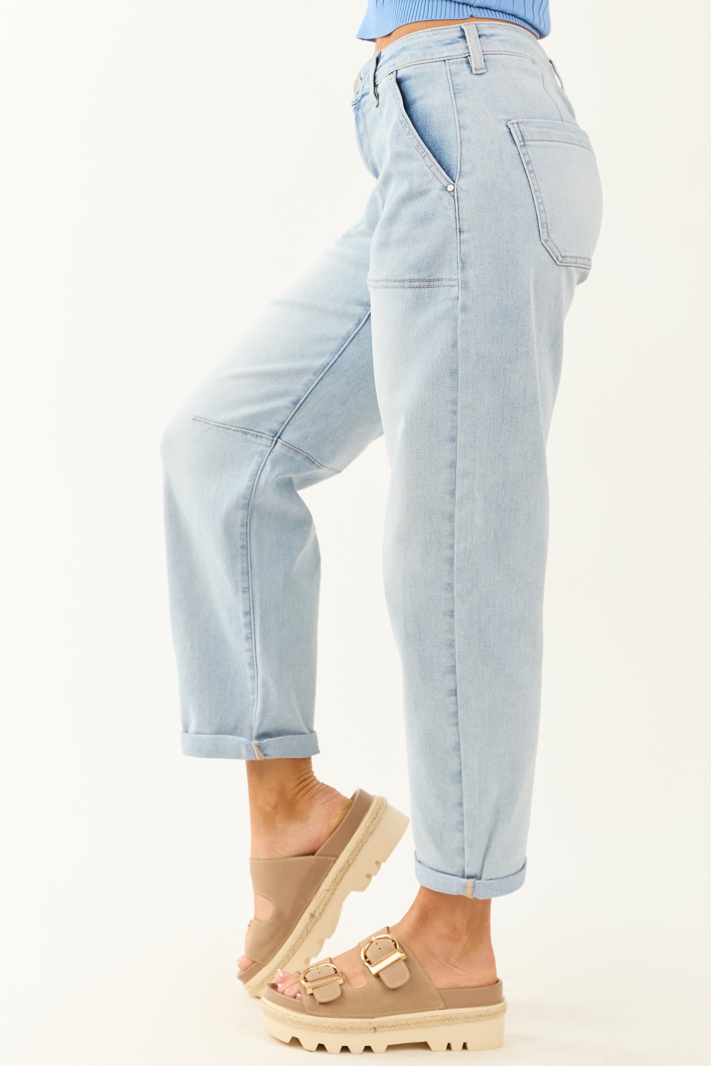 Risen Light Wash Relaxed Stretchy Barrel Jeans