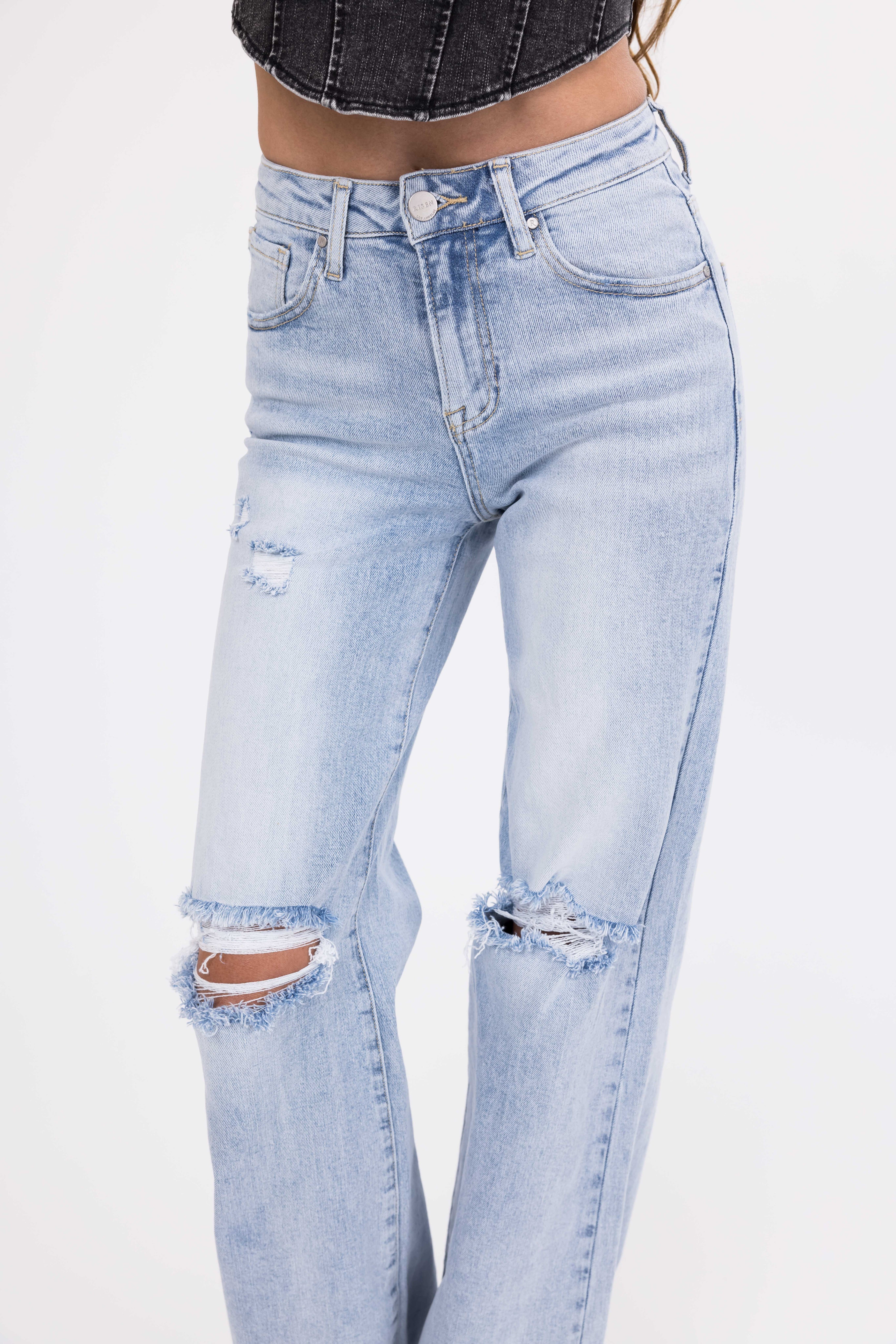 Risen Light Wash Wide Leg Ripped Jeans