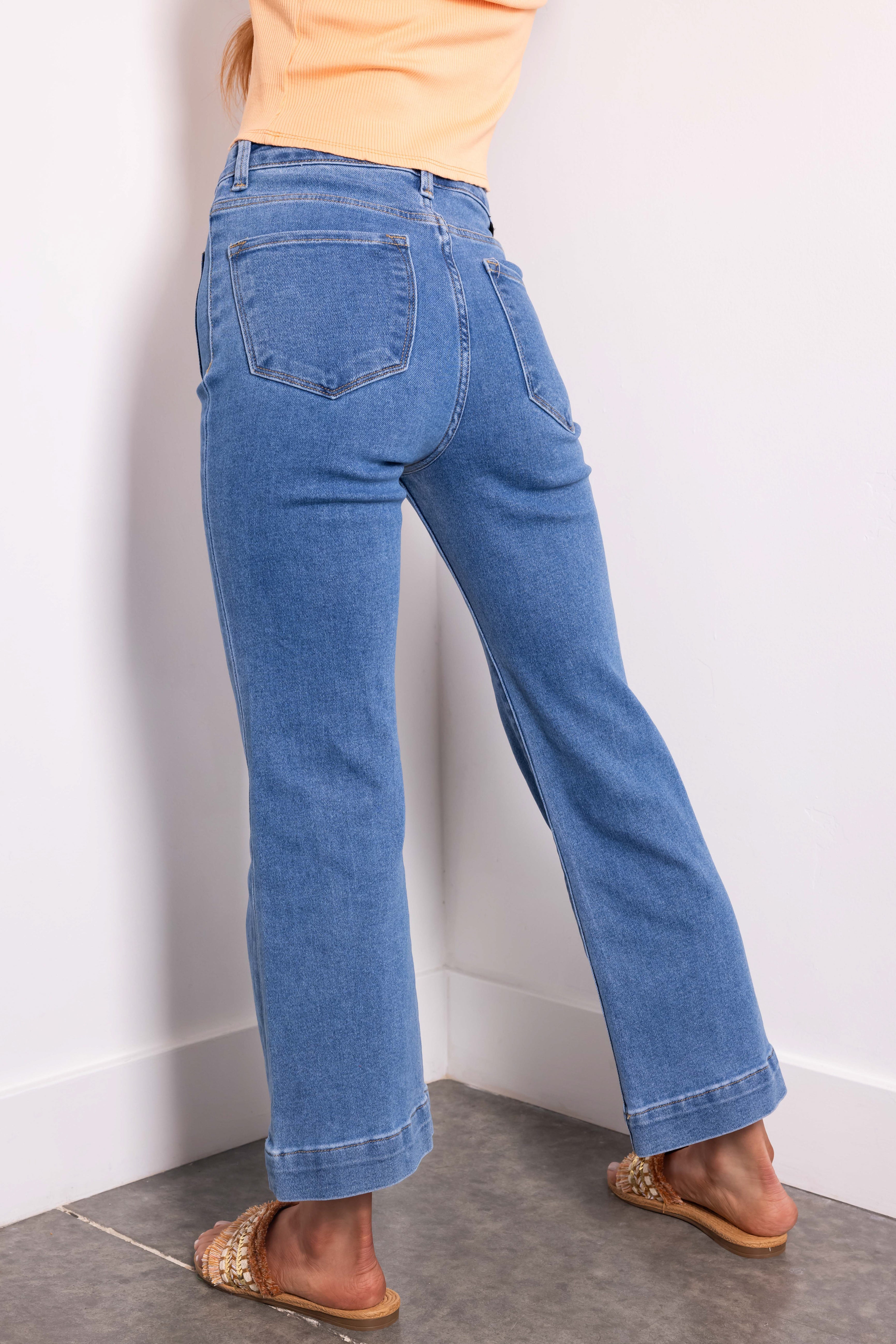 Risen Medium Wash Cropped Bootcut Jeans