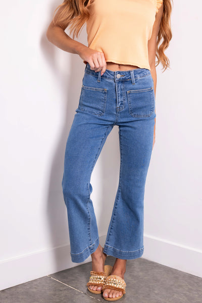 Risen Medium Wash Cropped Bootcut Jeans