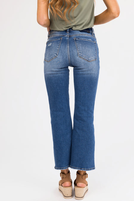 Risen Medium Wash Cropped Flare Leg Jeans