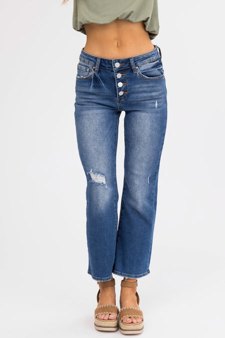 Risen Medium Wash Cropped Flare Leg Jeans