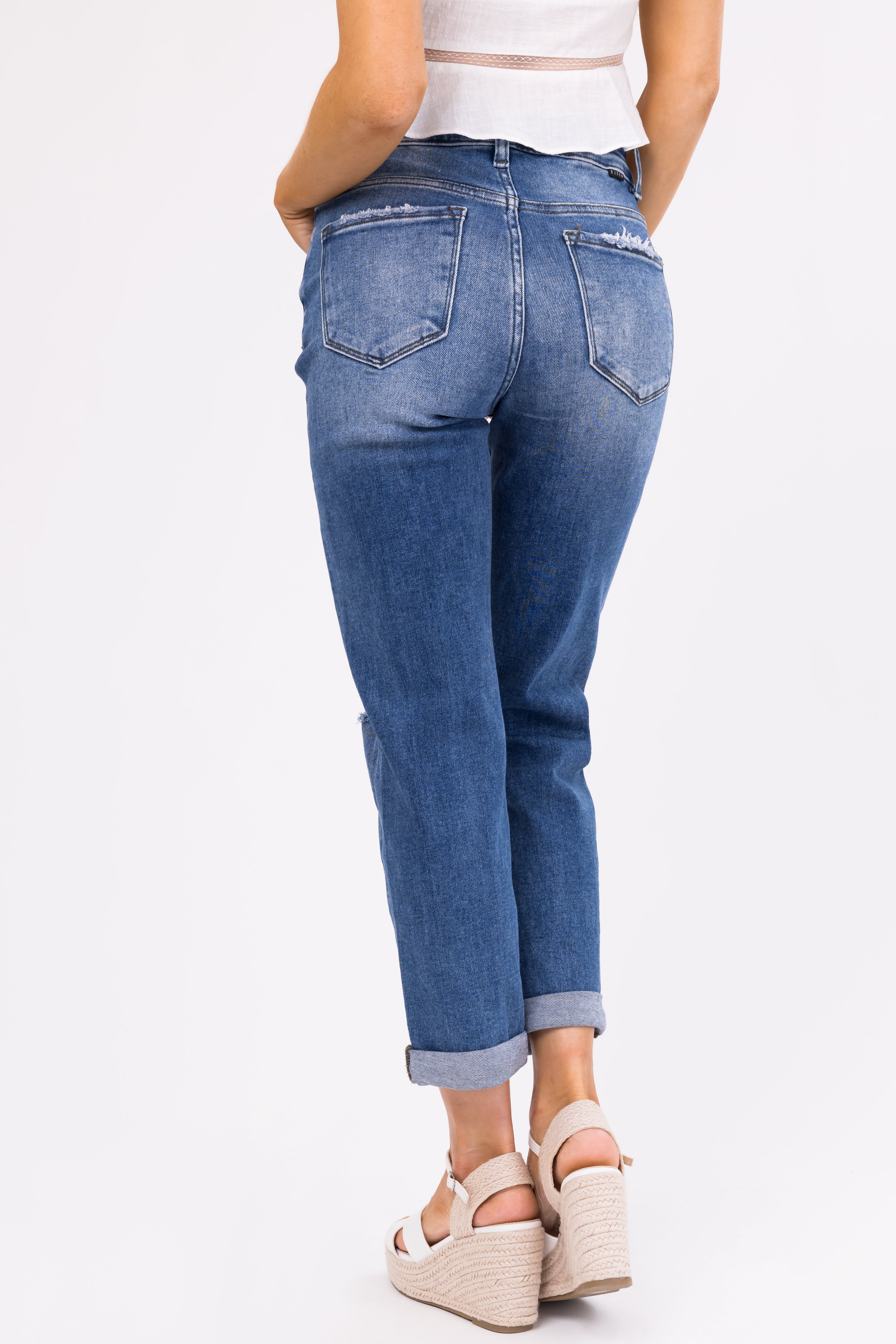 Risen Medium Wash Girlfriend Cropped Jeans