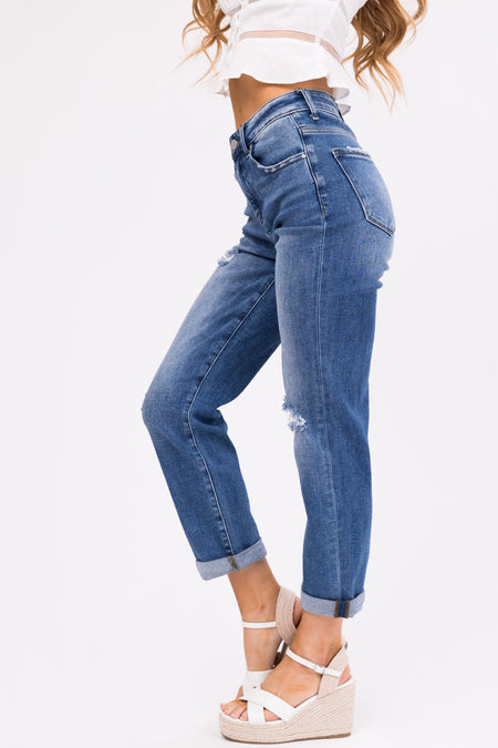 Risen Medium Wash Girlfriend Cropped Jeans