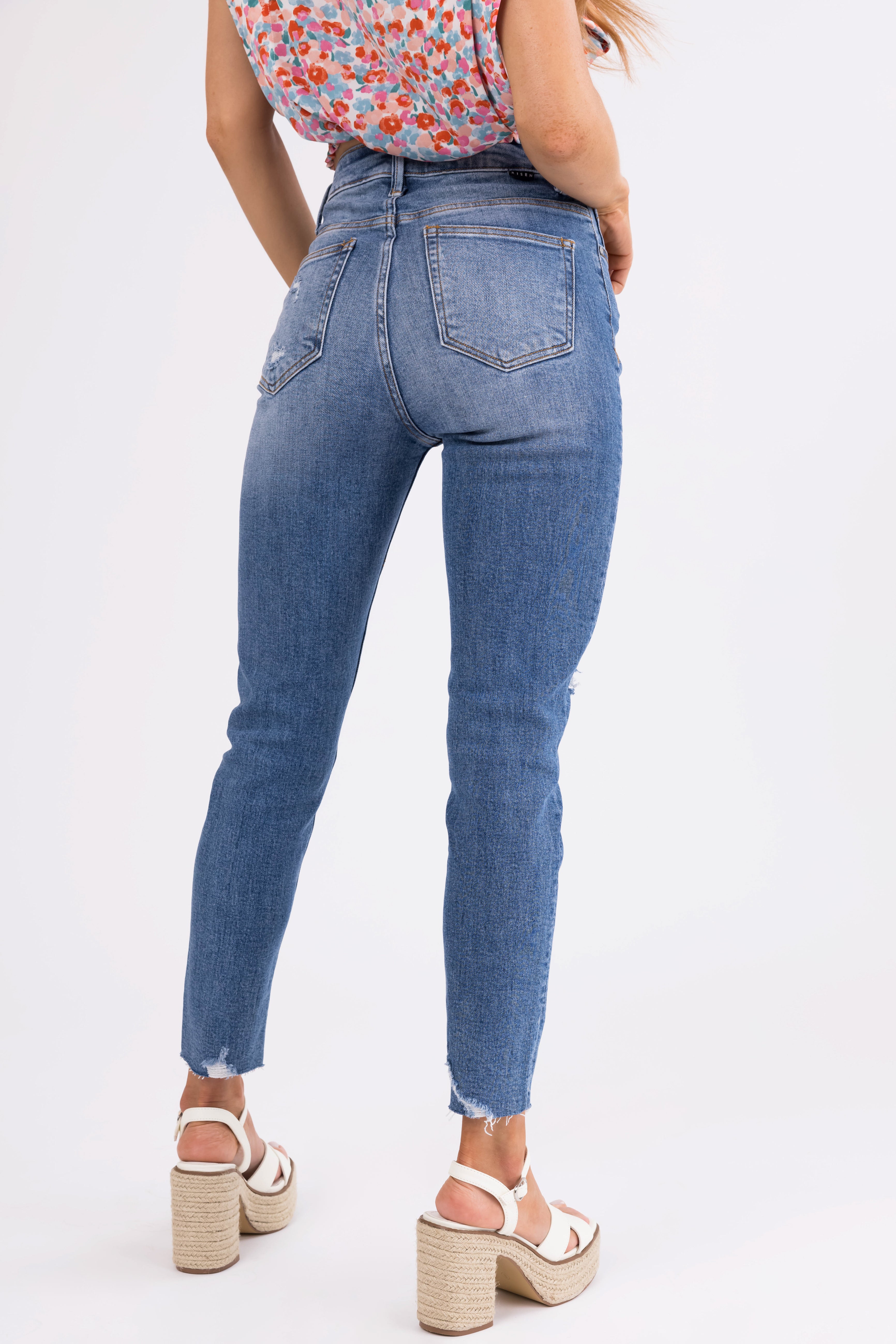 Risen Medium Wash High Rise Skinny Jeans