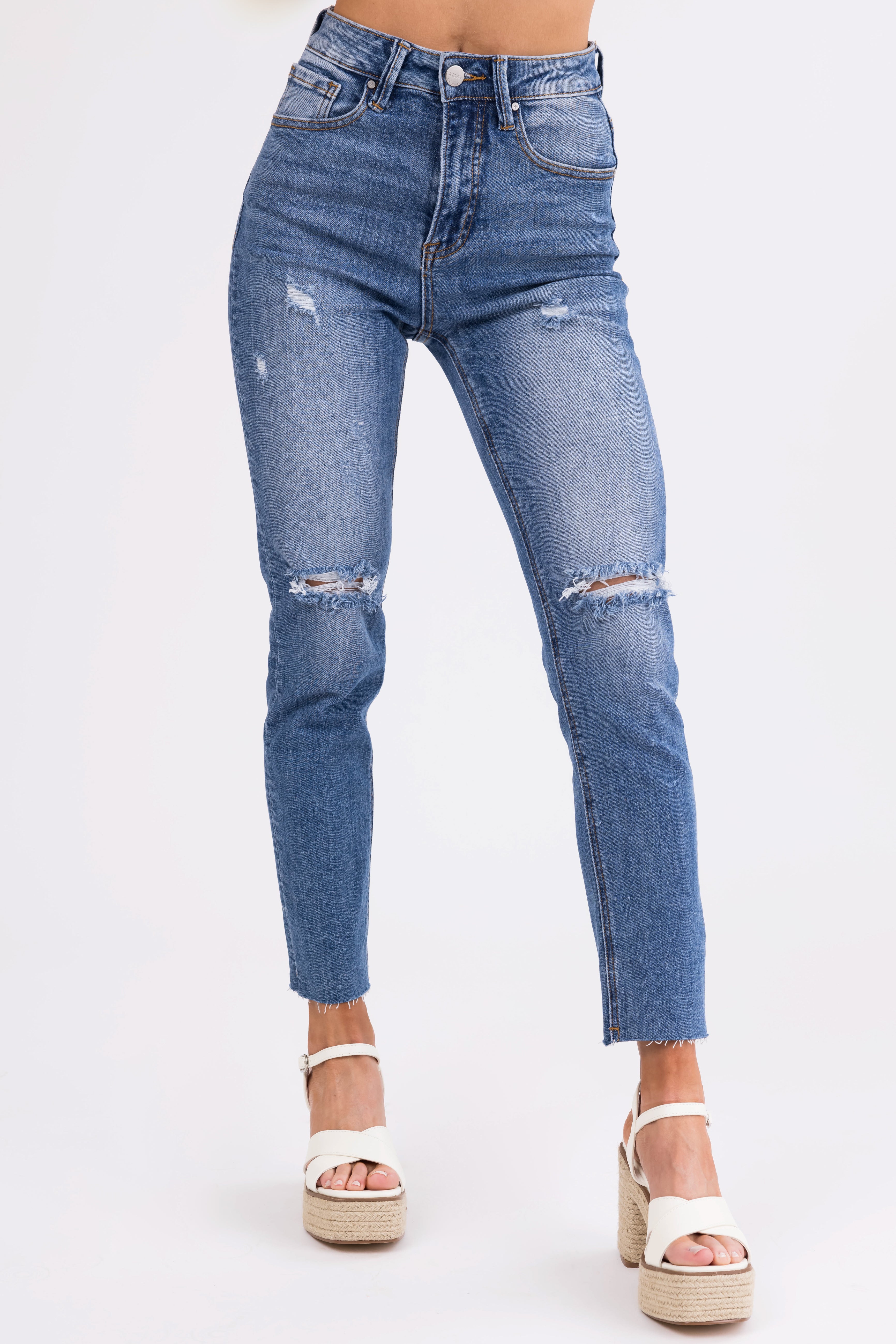 Risen Medium Wash High Rise Skinny Jeans