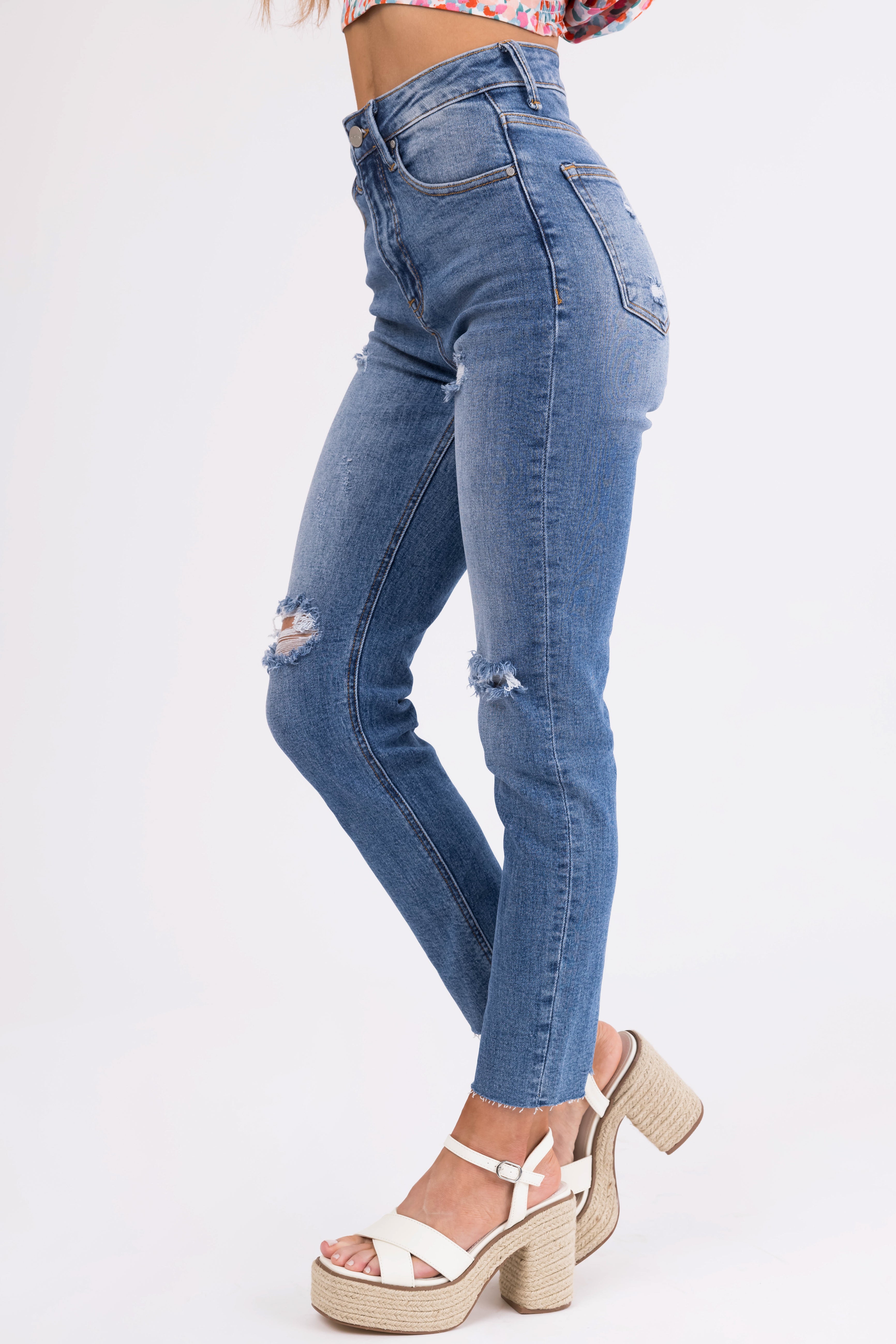 Risen Medium Wash High Rise Skinny Jeans