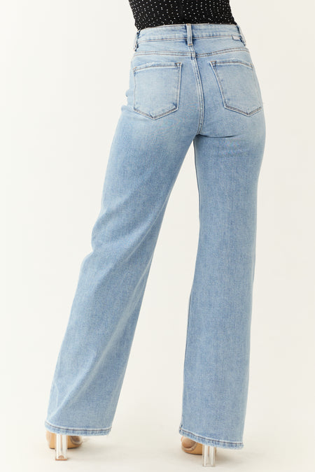 Risen Medium Wash High Rise Straight Jeans