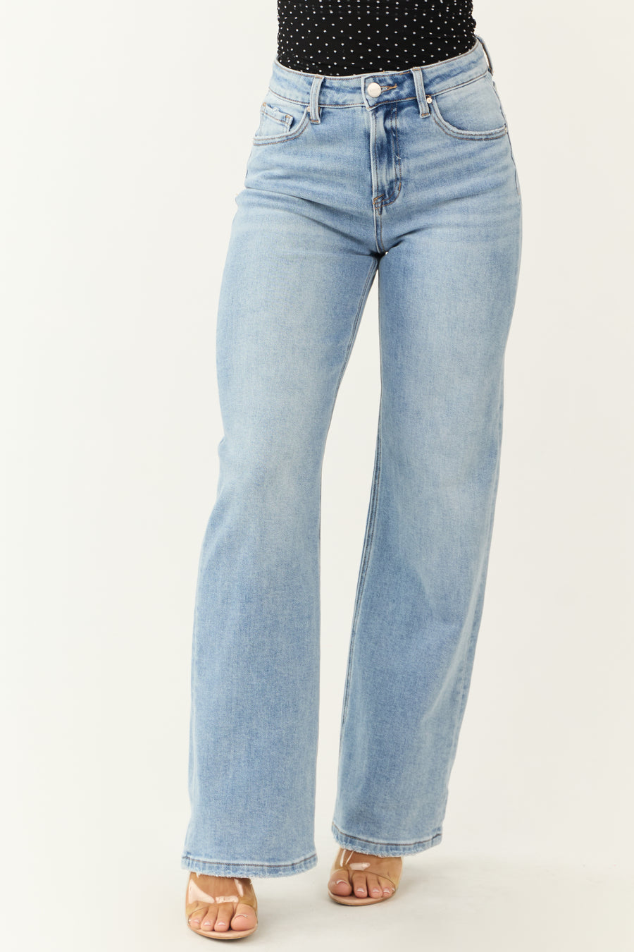 Risen Medium Wash High Rise Straight Jeans