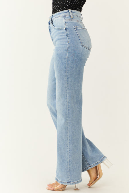 Risen Medium Wash High Rise Straight Jeans