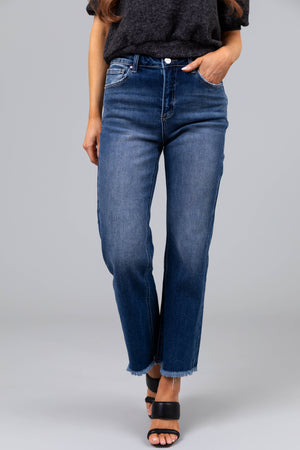 Risen Medium Wash High Rise Straight Leg Jeans