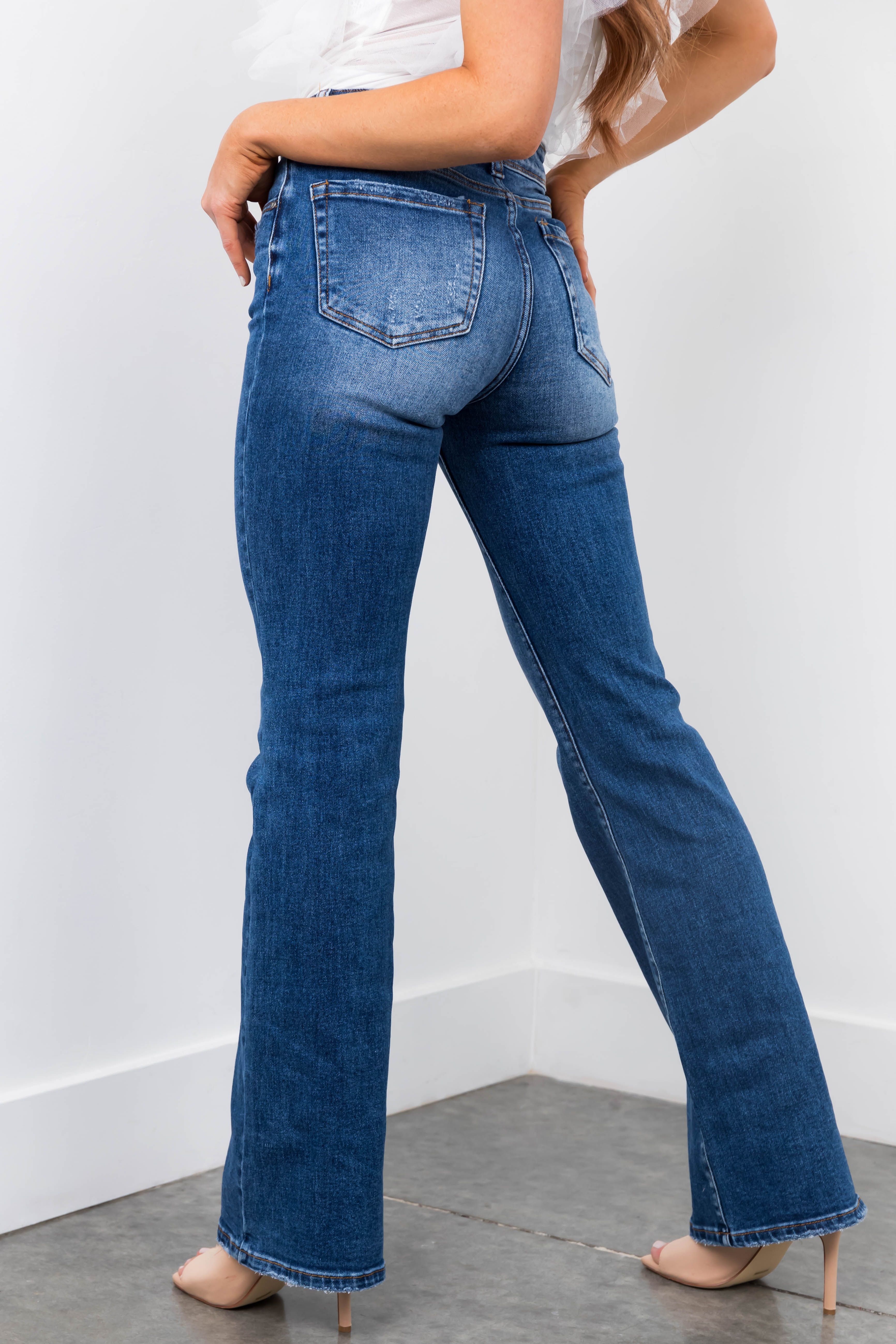 Risen Medium Wash Mid Rise Bootcut Jeans | Lime Lush