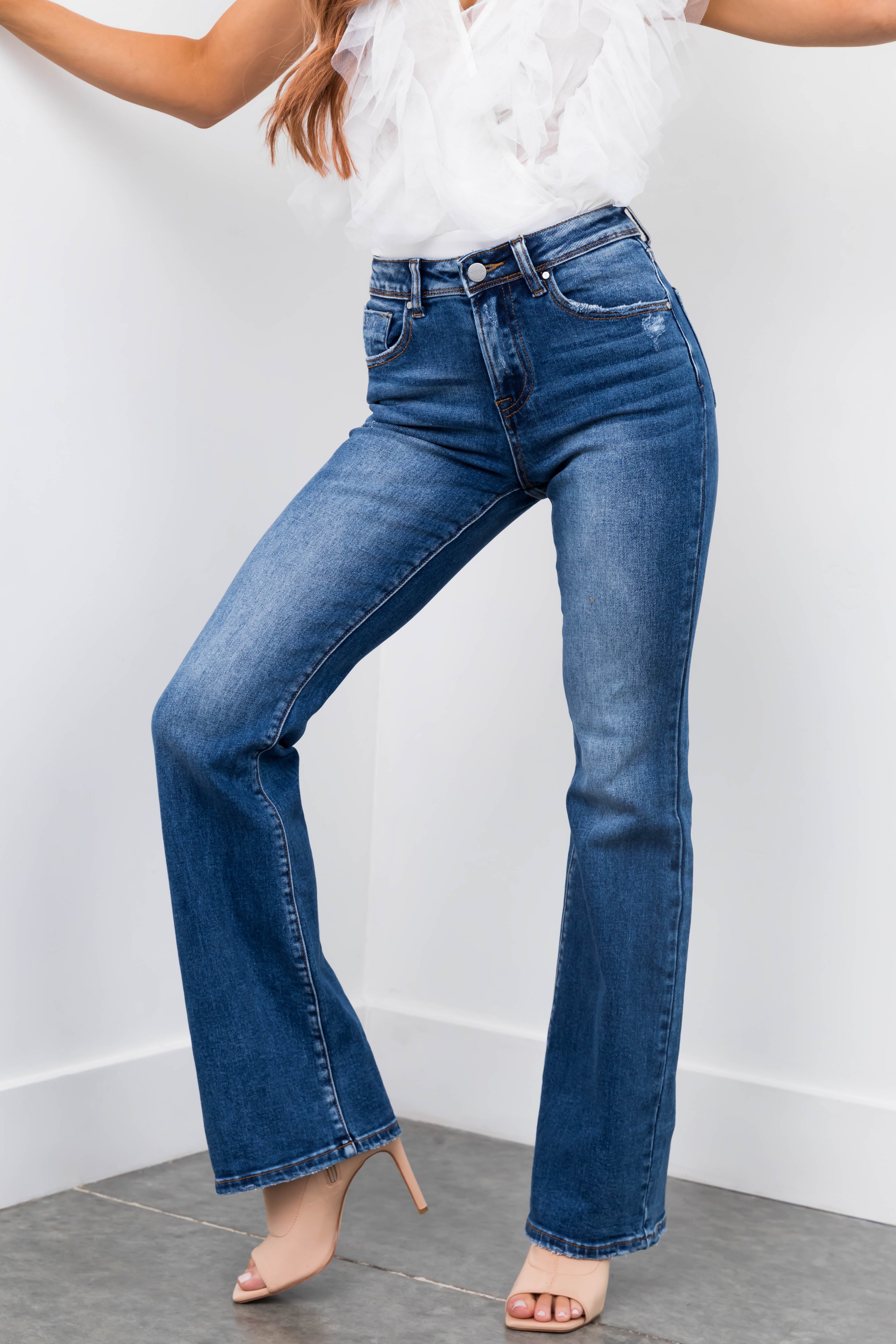 Risen Medium Wash Mid Rise Bootcut Jeans