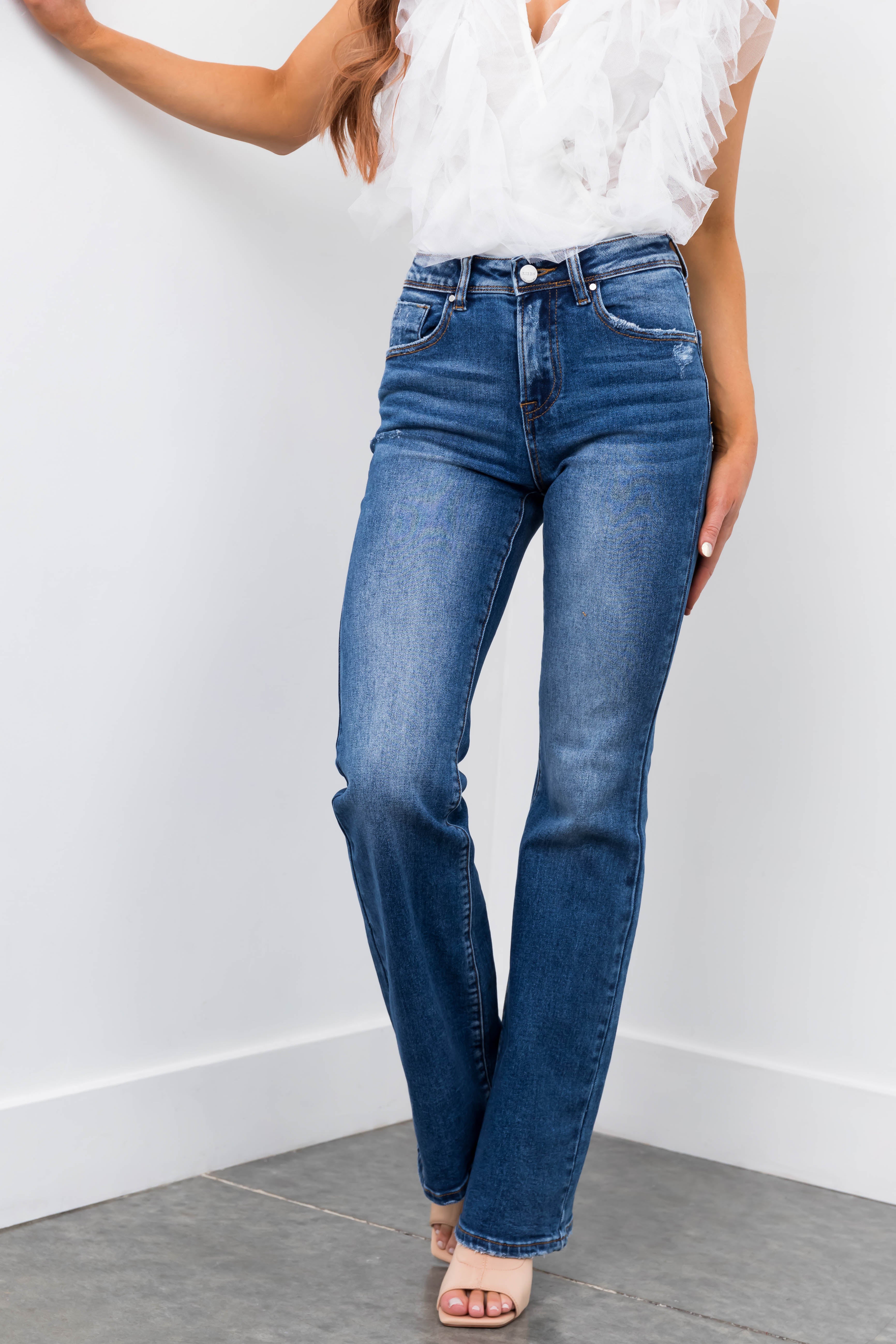 Risen Medium Wash Mid Rise Bootcut Jeans