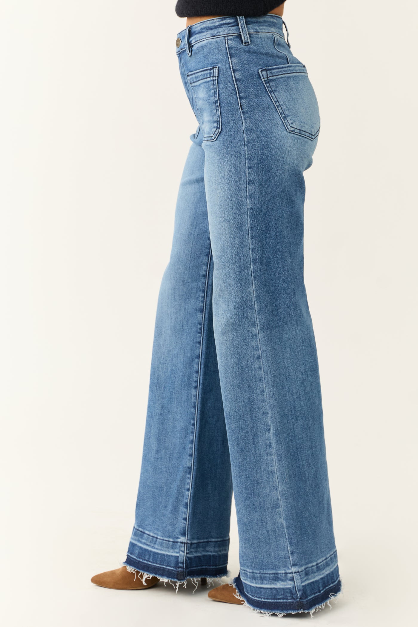 Risen Medium Wash Ombre Hem Wide Leg Jeans