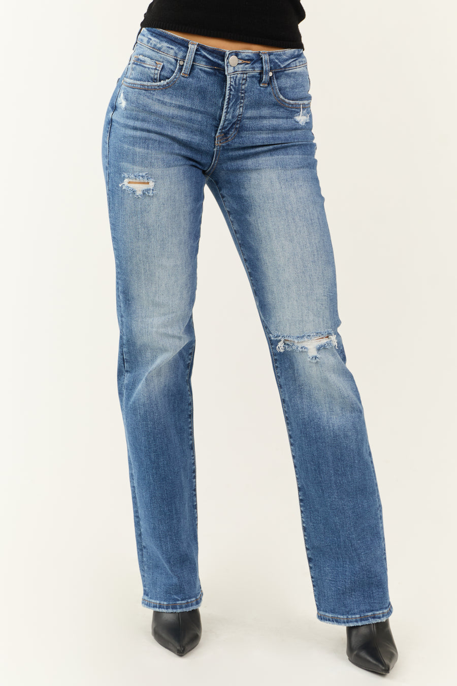 Risen Medium Wash Tummy Control Straight Jeans