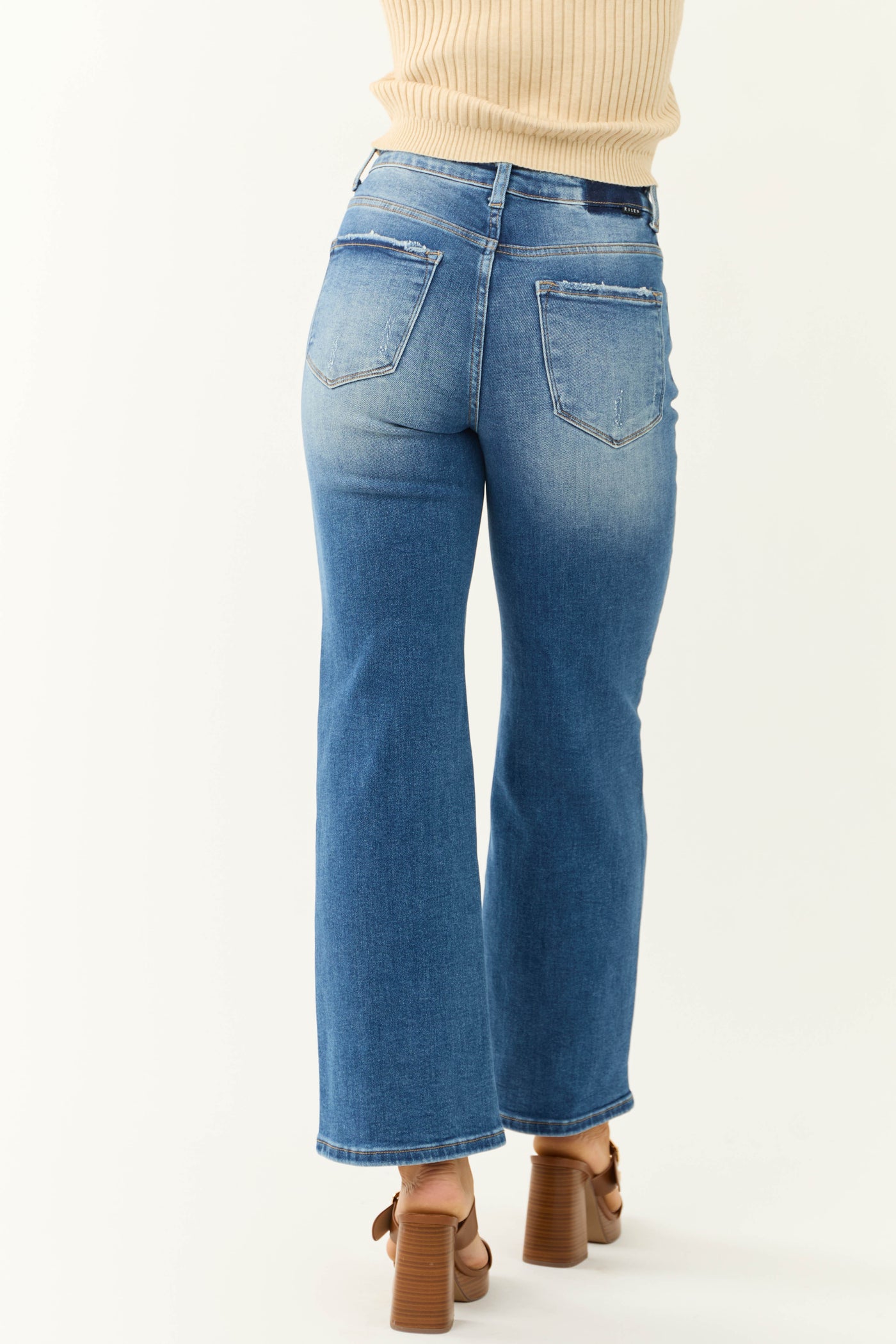 Risen Medium Wash Wide Leg High Rise Jeans