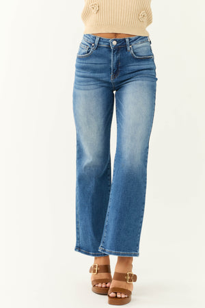 Risen Medium Wash Wide Leg High Rise Jeans